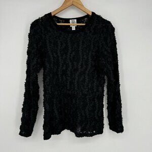 Ivy Jane Long Sleeve Whimsygoth Black Mesh Roses Sheer Top Women’s Large‎ 90s